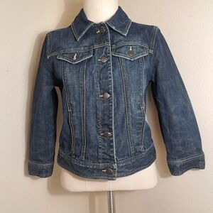 Ann Taylor LOFT Jean Denim Jacket Pockets Collar Blue Cotton‎ Women's Size 8